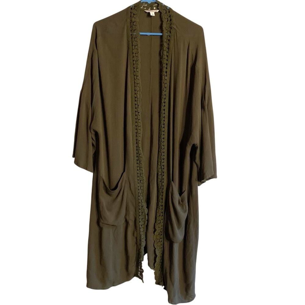 Boutique Olive Green Open Front Cardigan Size 2X